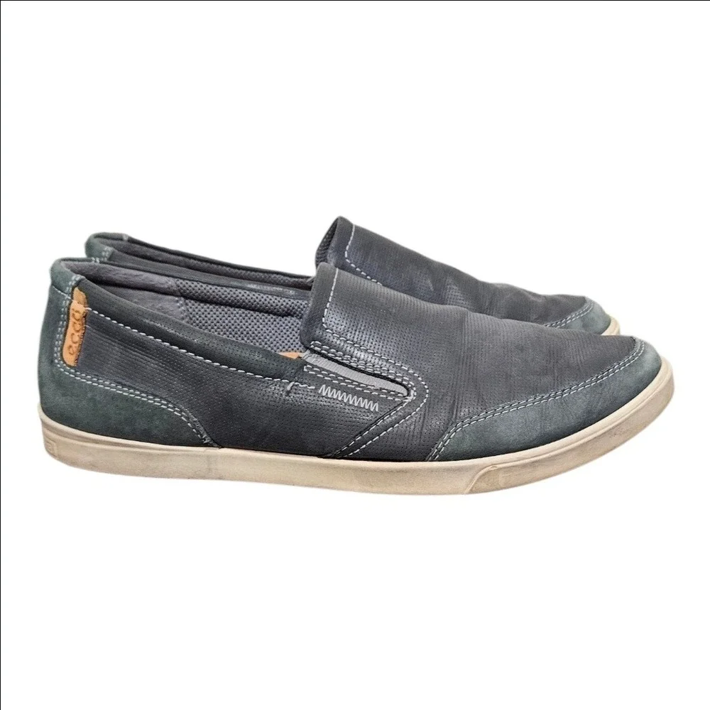ECCO Colin Mens Slip On Leather Sneakers Size 10.5 Charcoal Gray Loafers 535584